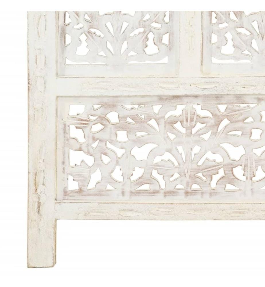 Cloison de séparation 4 panneaux Blanc 160x165 cm Bois manguier