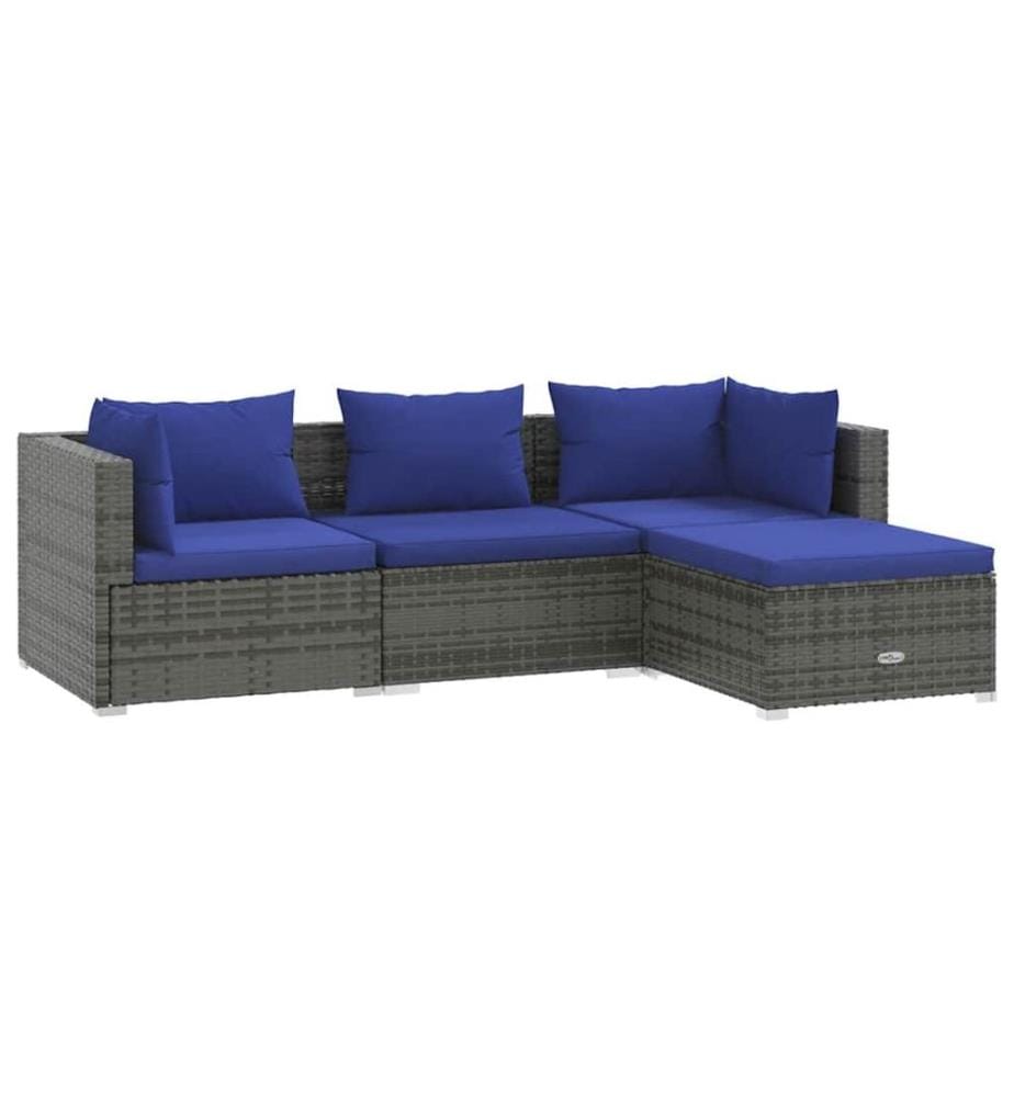 4-tlg. Garten-Lounge-Set mit Kissen Poly Rattan Grau