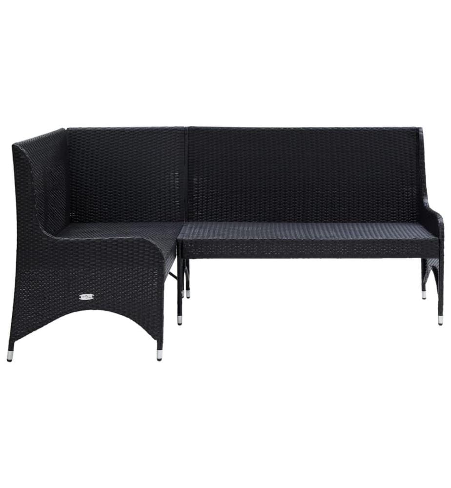 Garten-Ecksofa 2-tlg. Poly Rattan Schwarz