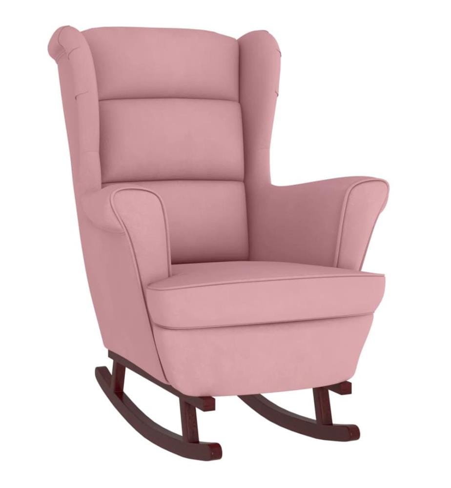 Schaukelsessel und Hocker mit Holzbeinen Rosa Samt