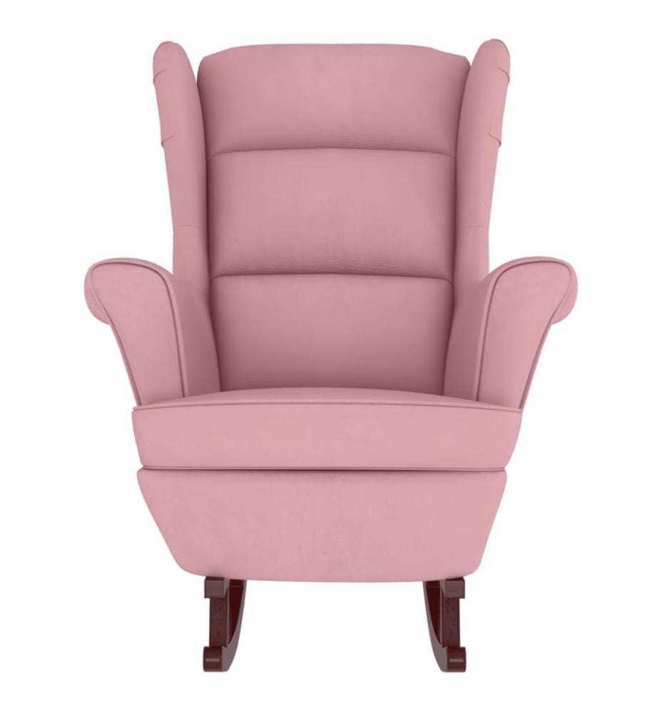 Schaukelsessel und Hocker mit Holzbeinen Rosa Samt