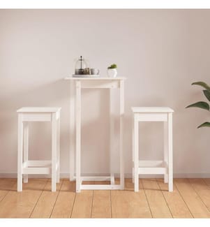 3-tlg. Bar-Set Weiss Massivholz Kiefer