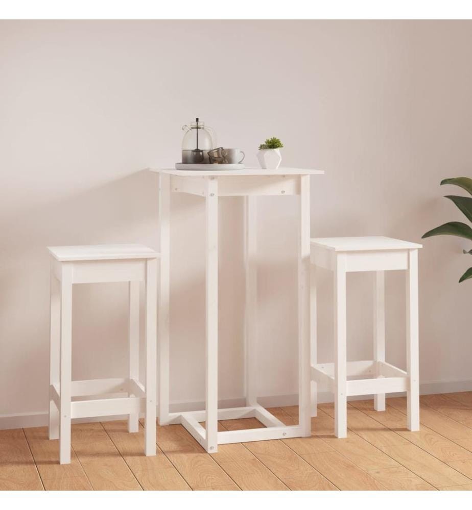 3-tlg. Bar-Set Weiss Massivholz Kiefer