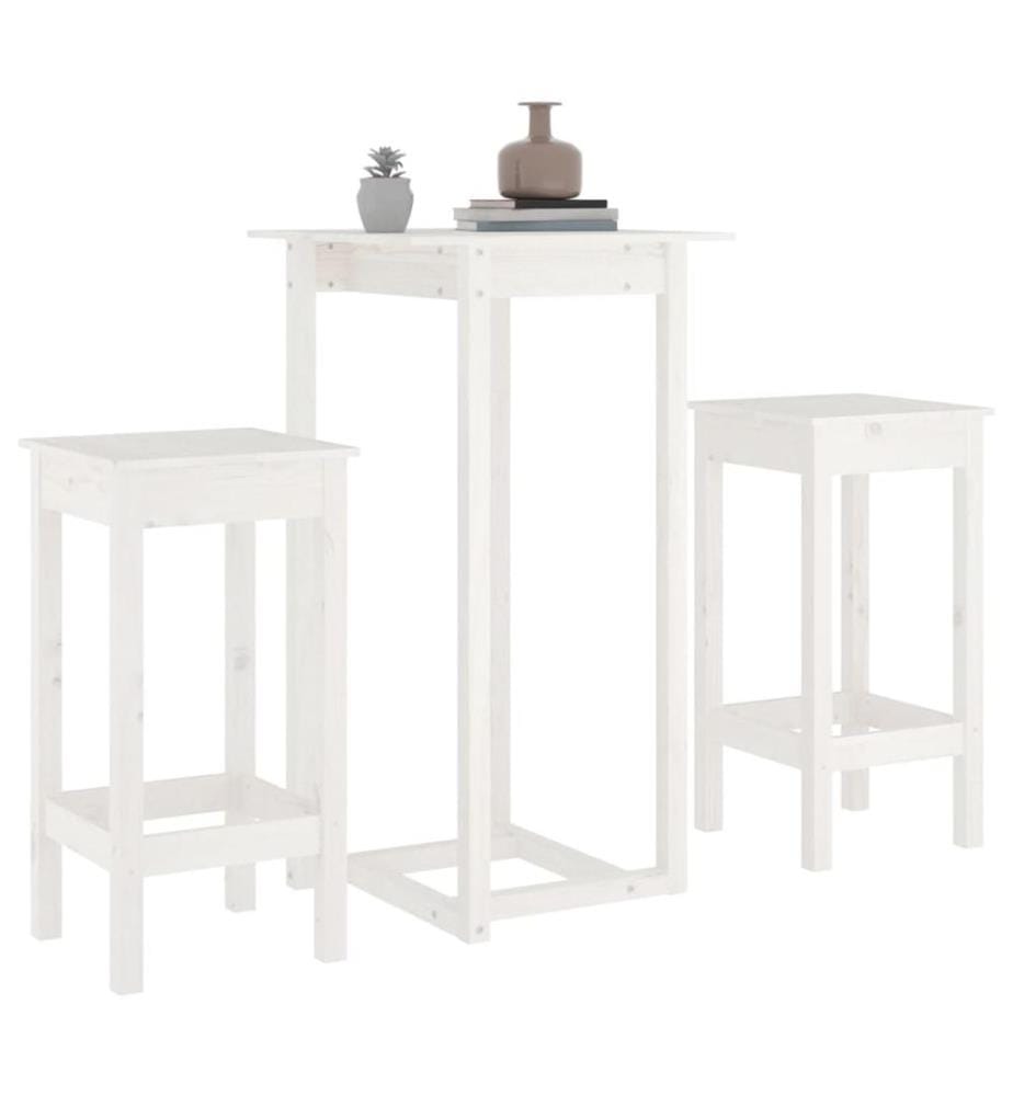 3-tlg. Bar-Set Weiss Massivholz Kiefer