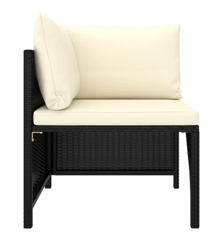 3-Sitzer-Gartensofa mit Auflagen Schwarz Poly Rattan
