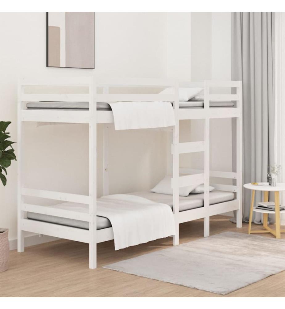 Lit superposé sans matelas blanc 80x200 cm bois de pin massif