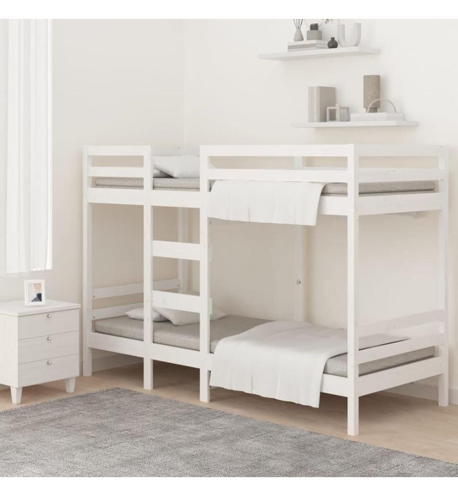 Lit superposé sans matelas blanc 80x200 cm bois de pin massif