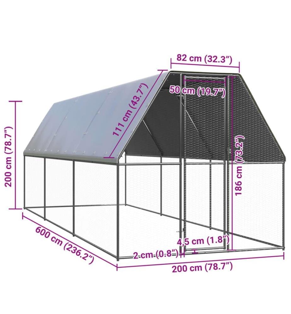 Poulailler d'extérieur 2x6x2 m Acier galvanisé