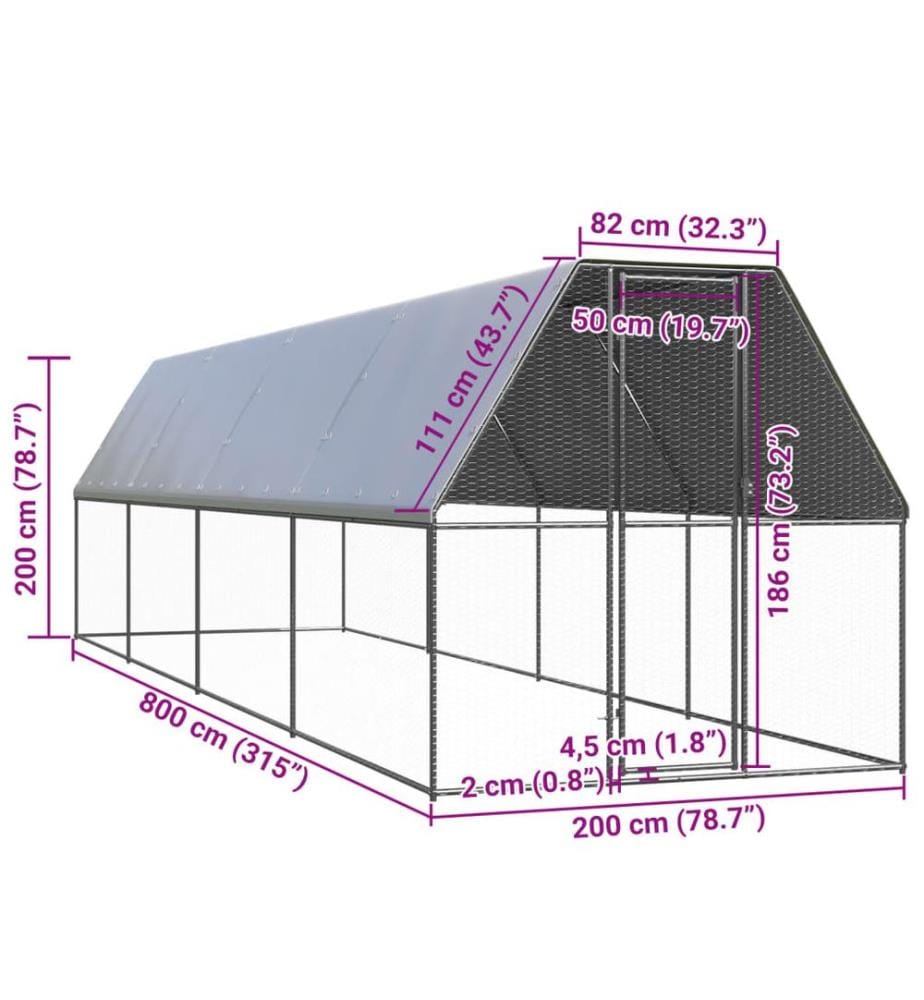Poulailler d'extérieur 2x8x2 m Acier galvanisé