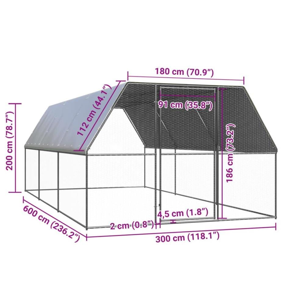 Poulailler d'extérieur 3x6x2 m Acier galvanisé