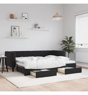 Lit de jour avec gigogne et tiroirs sans matelas noir 80x200 cm