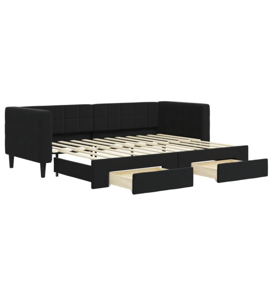 Lit de jour avec gigogne et tiroirs sans matelas noir 80x200 cm