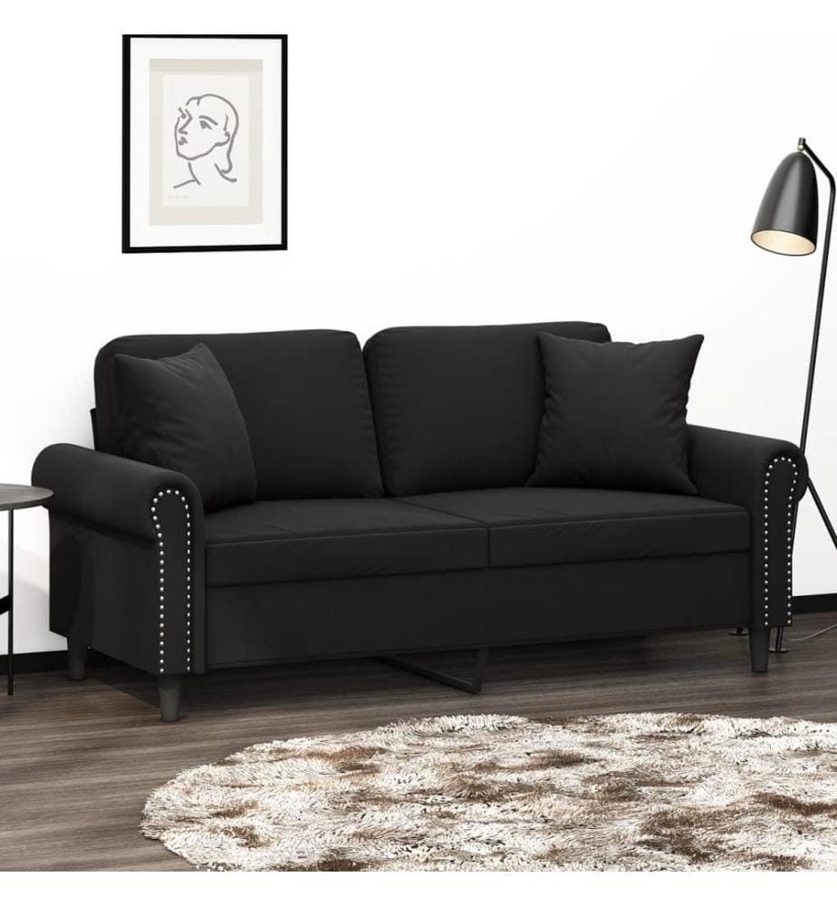 2-Sitzer-Sofa mit Zierkissen Schwarz 140 cm Samt