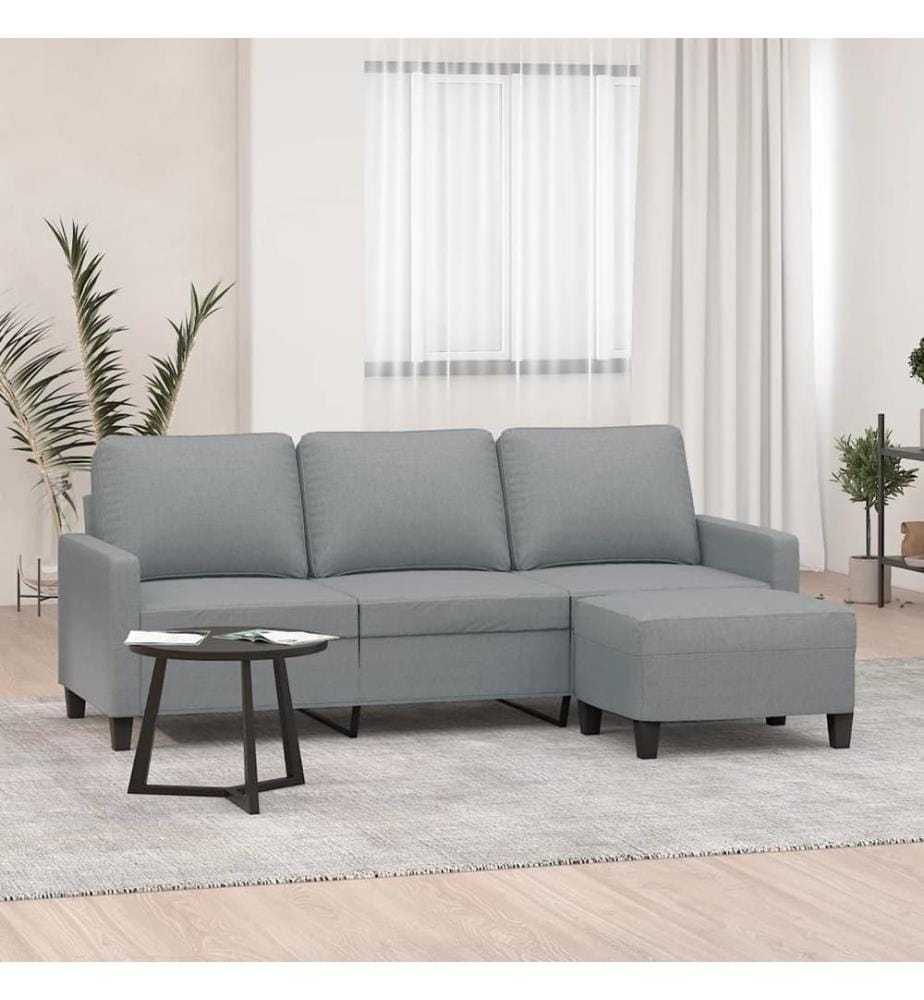 Canapé à 3 places avec repose-pieds Gris clair 180 cm Tissu
