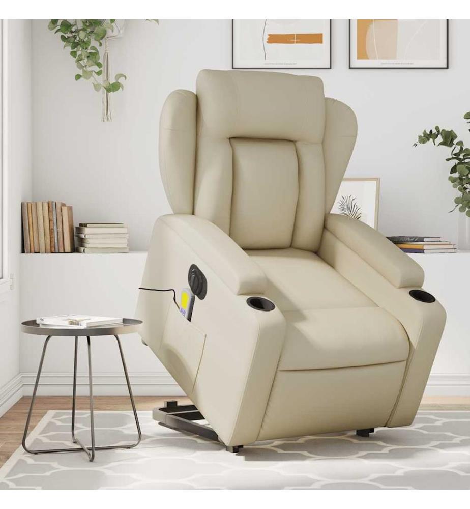 Fauteuil inclinable de massage électrique crème similicuir