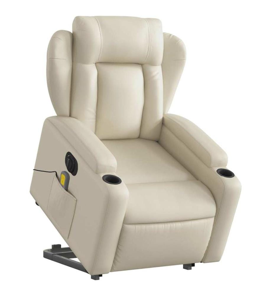Fauteuil inclinable de massage électrique crème similicuir