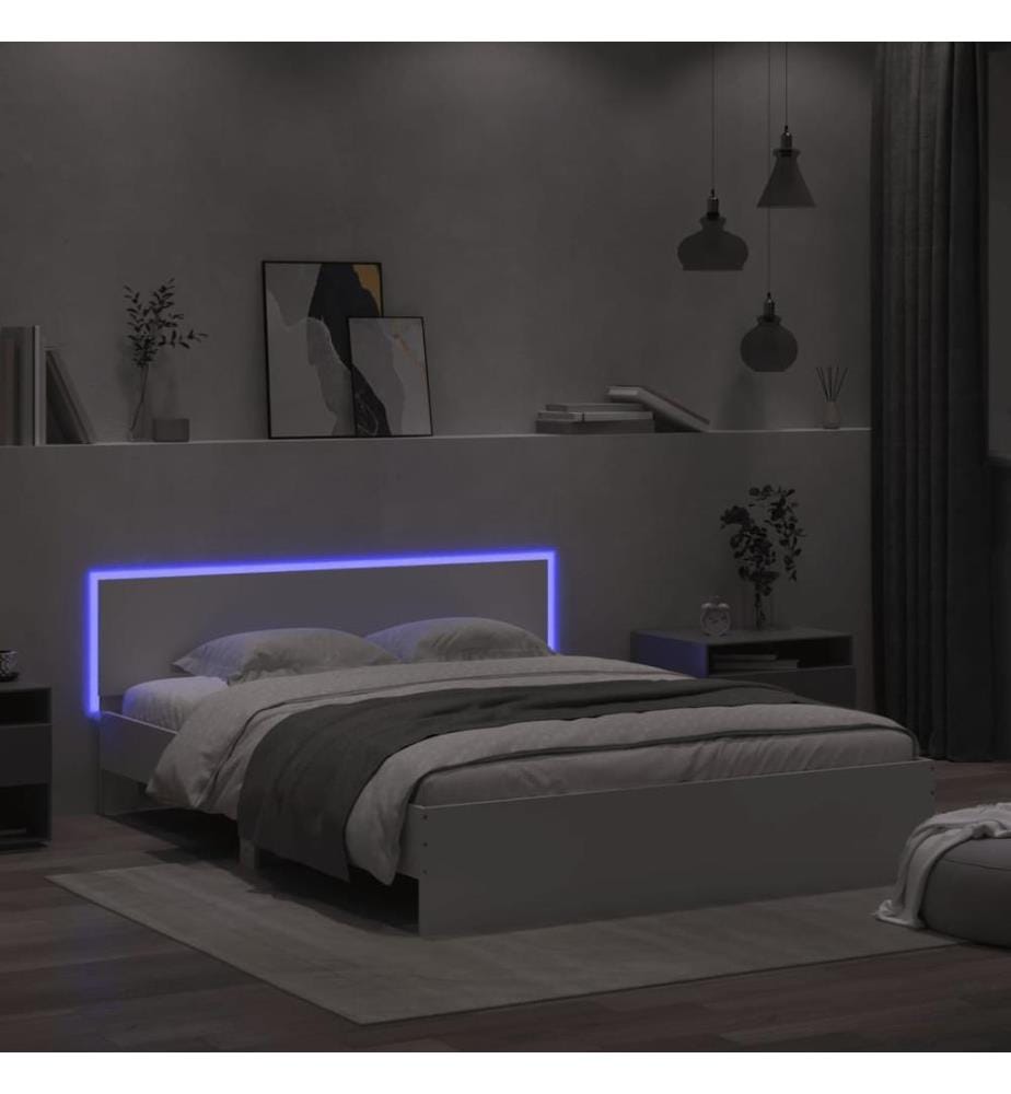 Cadre de lit avec LED sans matelas blanc 160x200 cm