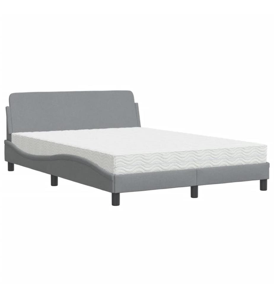 Lit avec matelas gris clair 140x190 cm tissu