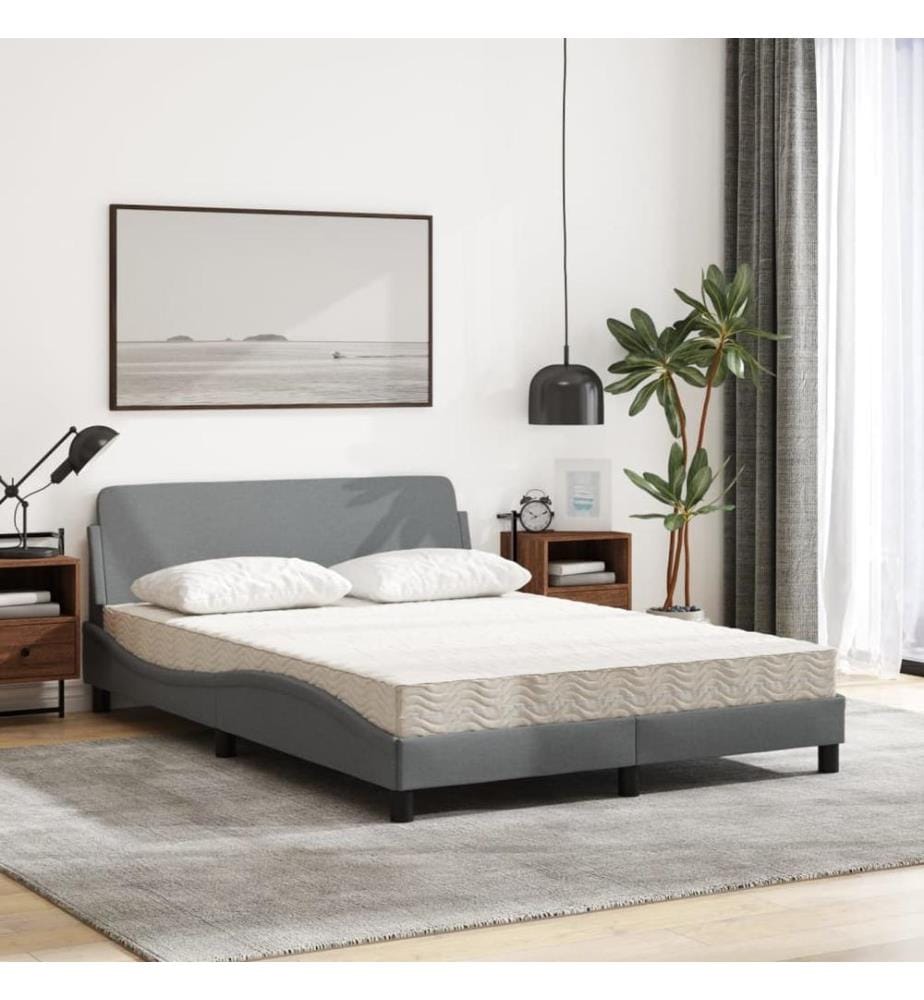 Lit avec matelas gris clair 140x190 cm tissu