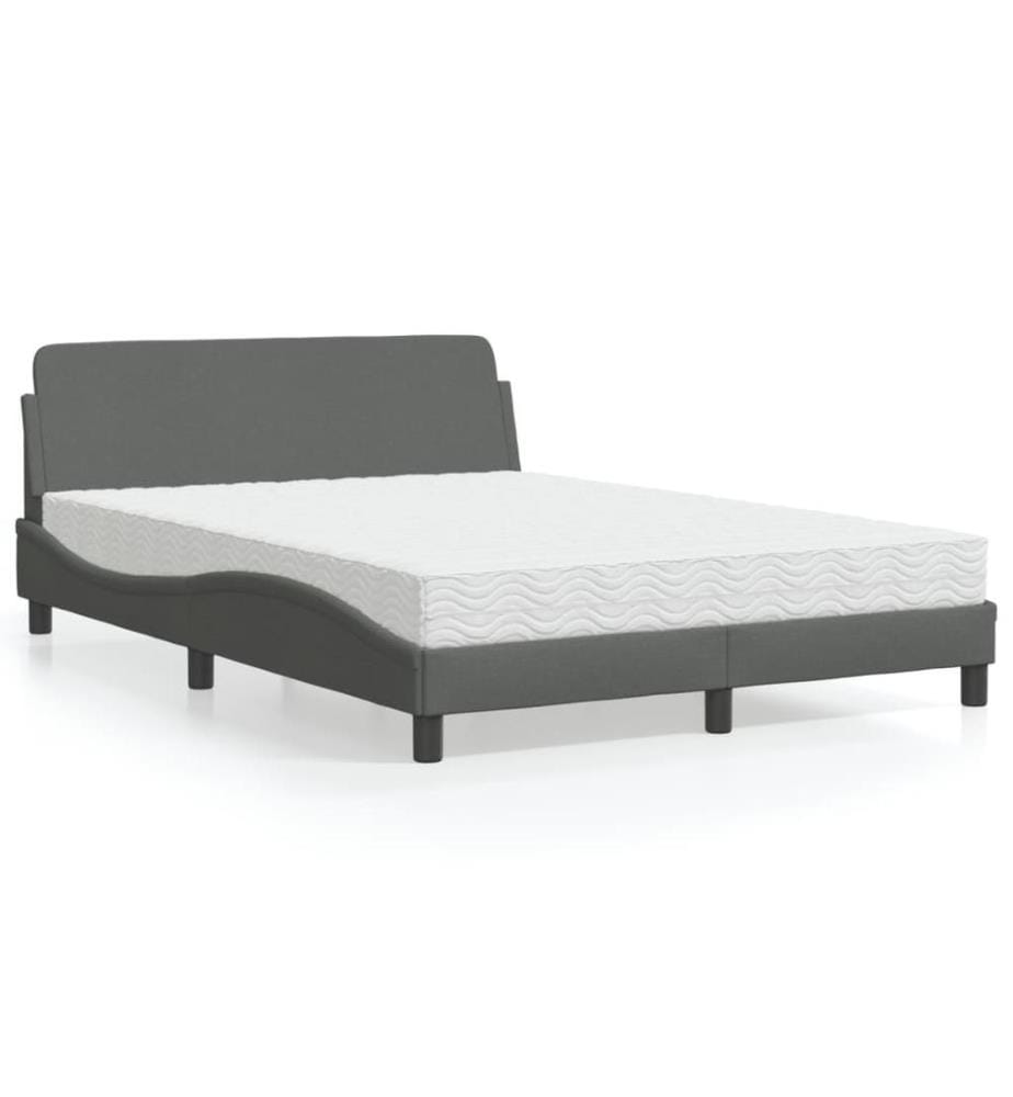 Lit avec matelas gris foncé 140x190 cm tissu