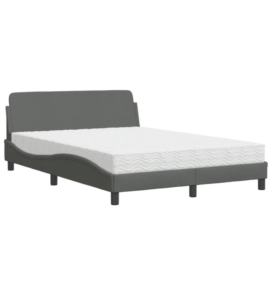 Lit avec matelas gris foncé 140x190 cm tissu