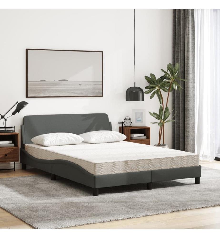 Lit avec matelas gris foncé 140x190 cm tissu