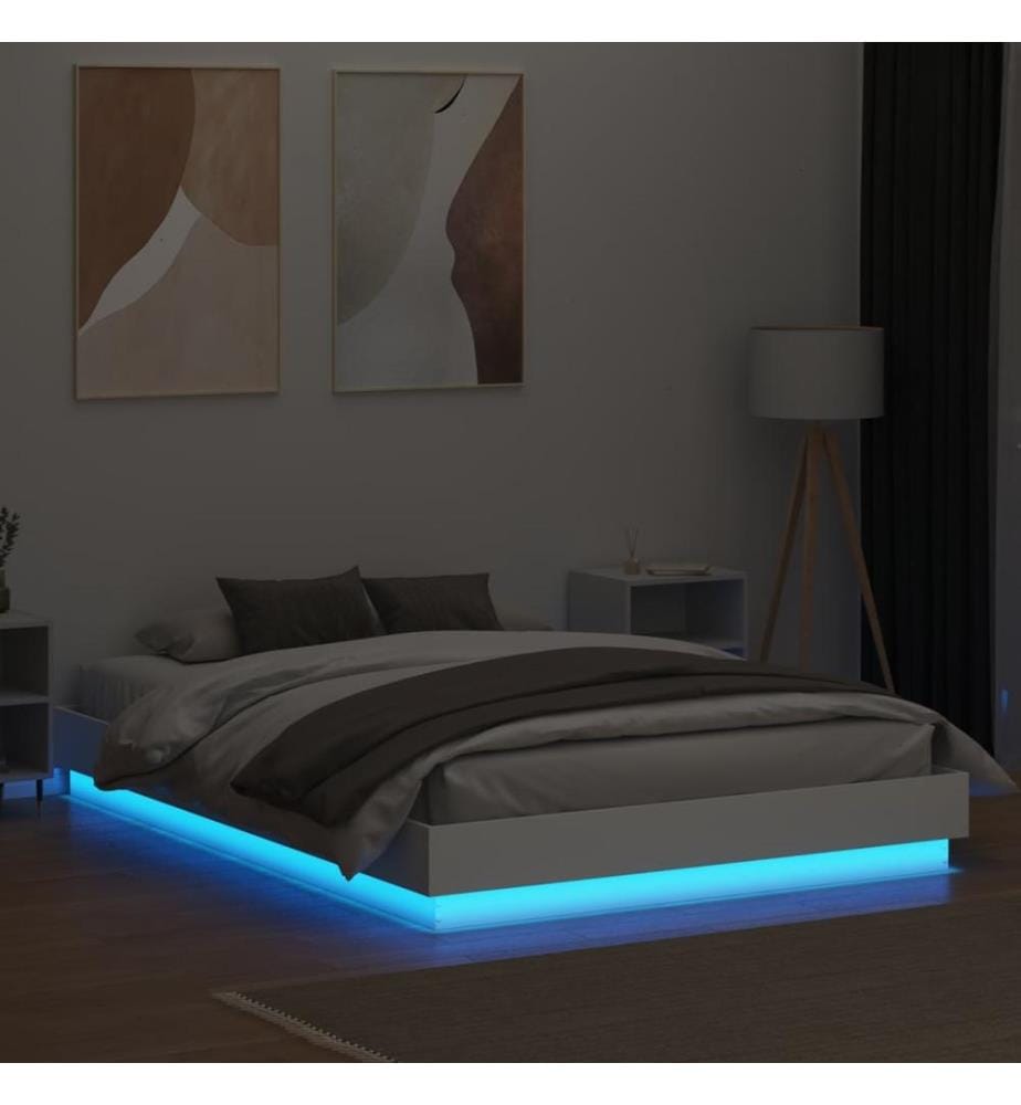 Cadre de lit avec LED sans matelas blanc 160x200 cm