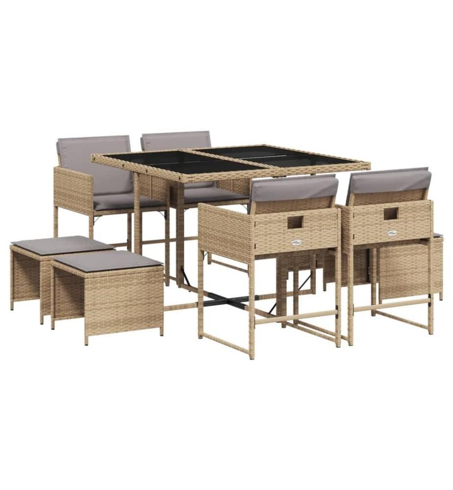 Ensemble à manger de jardin et coussins 9 pcs mélange beige