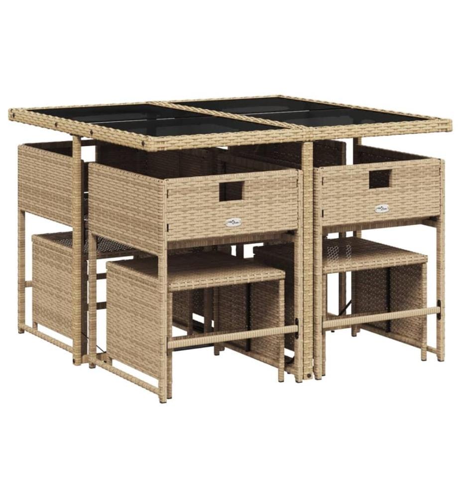 Ensemble à manger de jardin et coussins 9 pcs mélange beige