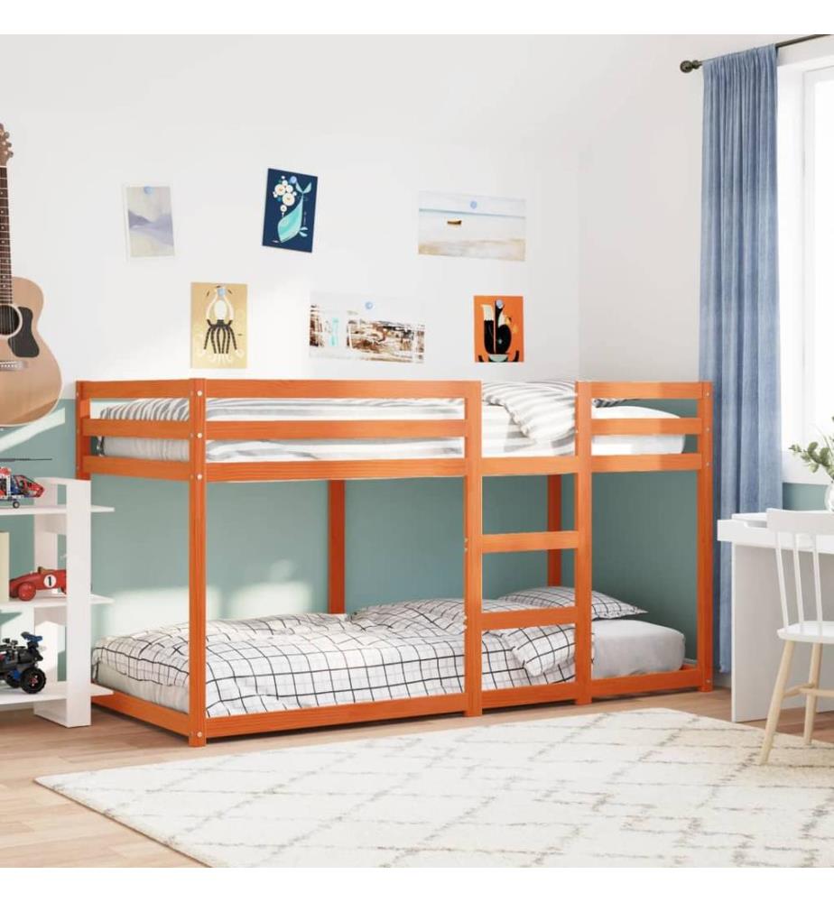 Lit superposé sans matelas cire marron 90x200 cm pin massif