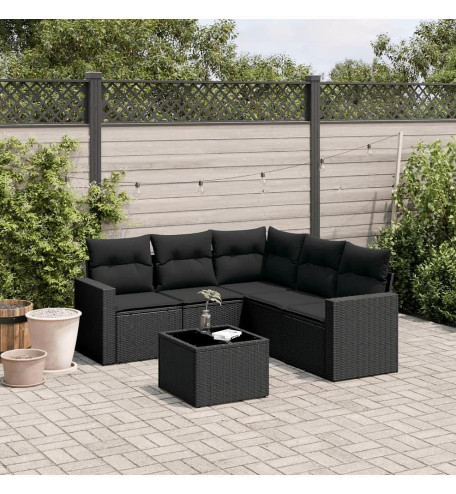 6-tlg. Garten-Sofagarnitur mit Kissen Schwarz Poly Rattan