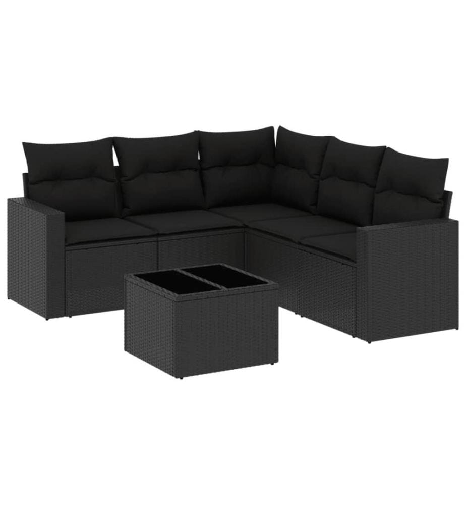 6-tlg. Garten-Sofagarnitur mit Kissen Schwarz Poly Rattan