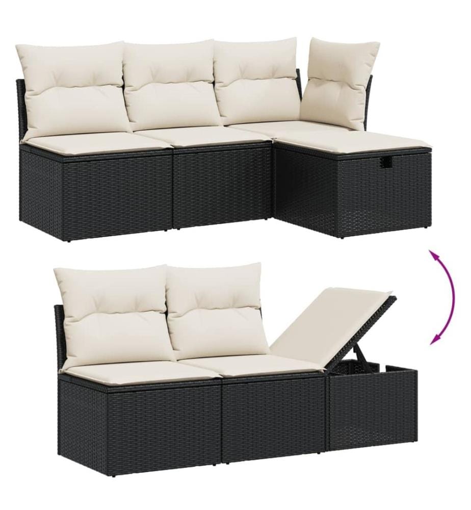 Salon de jardin 6 pcs avec coussins noir résine tressée