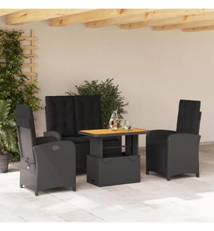 Ensemble à manger de jardin 4 pcs avec coussins noir