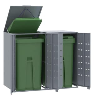 Mülltonnenbox für 2 Tonnen Grau 138x79x117 cm Stahl