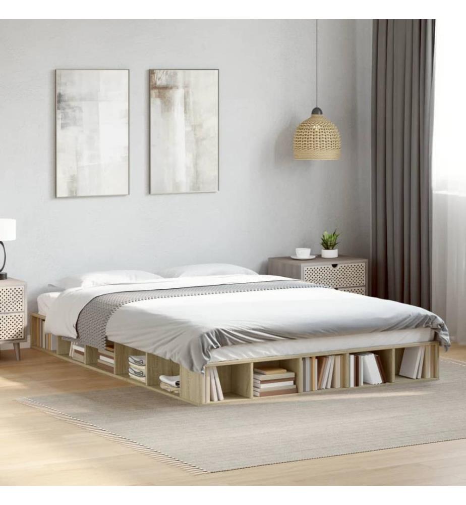 Cadre de lit sans matelas chêne sonoma 160x200 cm