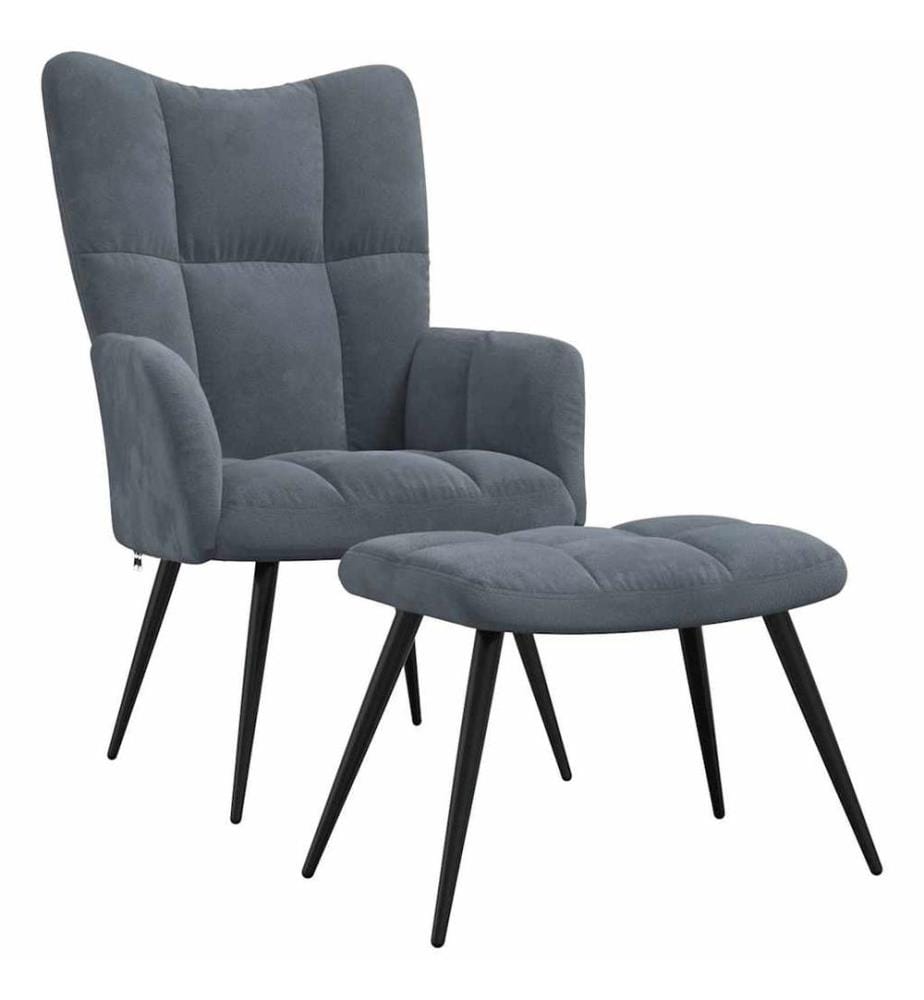 Chaise de relaxation avec tabouret Gris foncé Velours