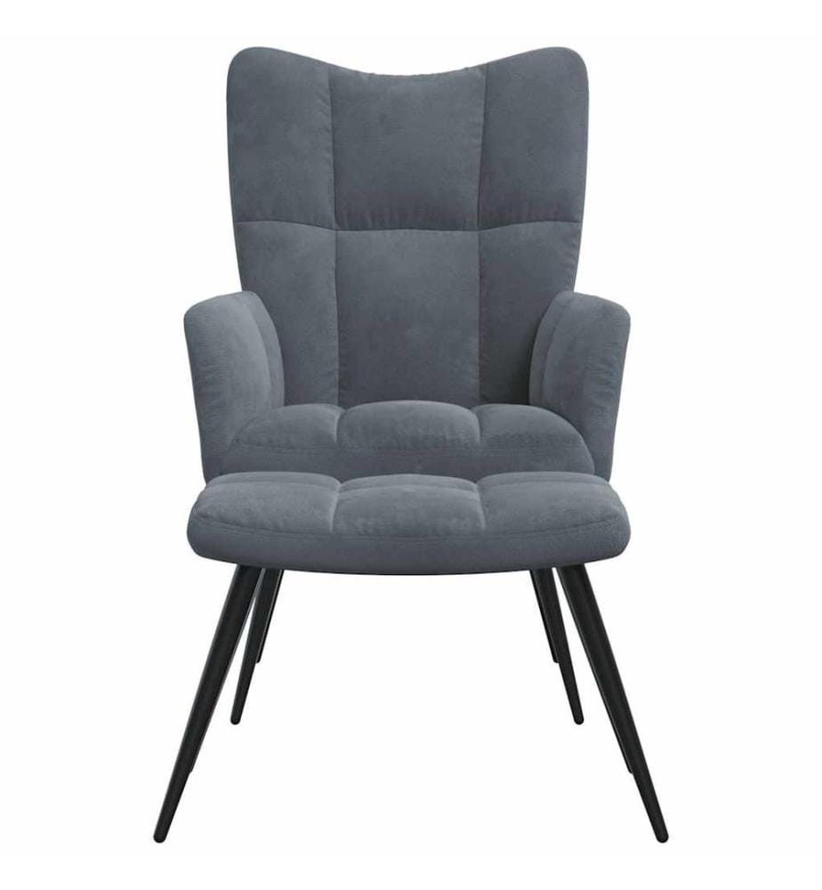 Chaise de relaxation avec tabouret Gris foncé Velours