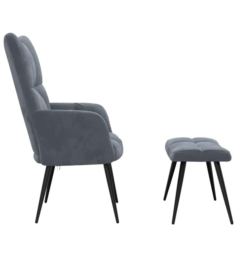 Chaise de relaxation avec tabouret Gris foncé Velours
