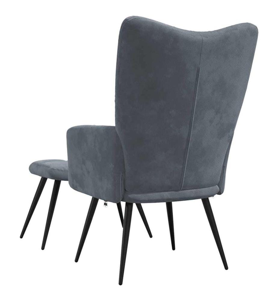 Chaise de relaxation avec tabouret Gris foncé Velours