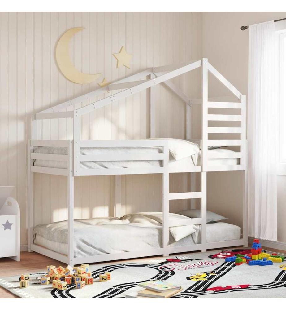 Lit superposé sans matelas blanc 80x200 cm bois de pin massif