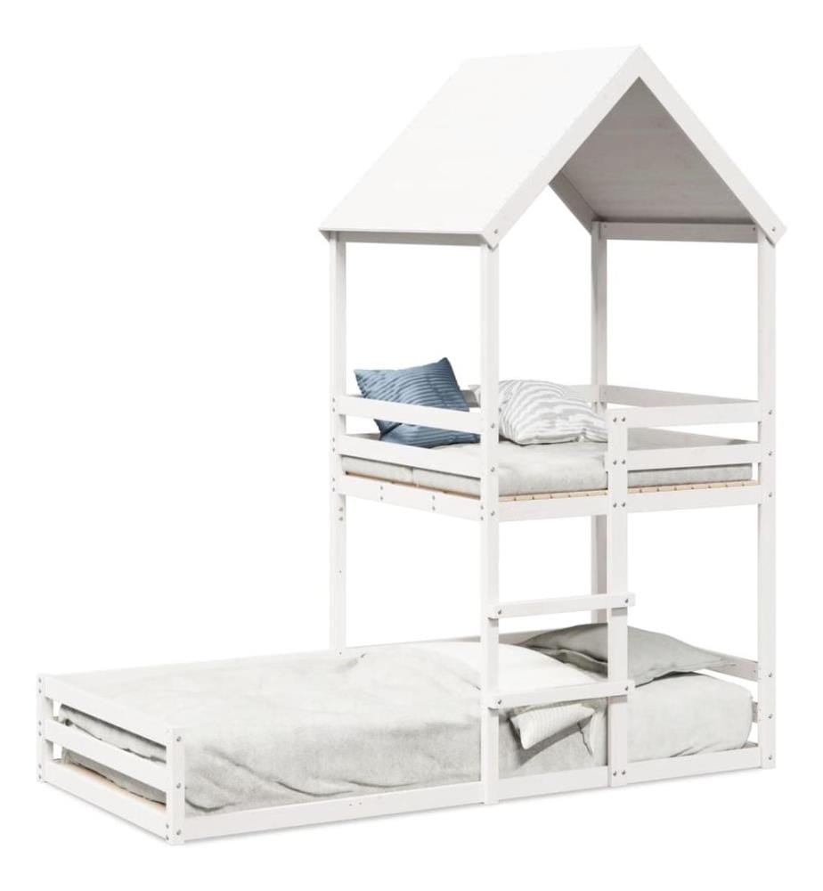 Lit superposé sans matelas blanc 90x200 cm bois de pin massif