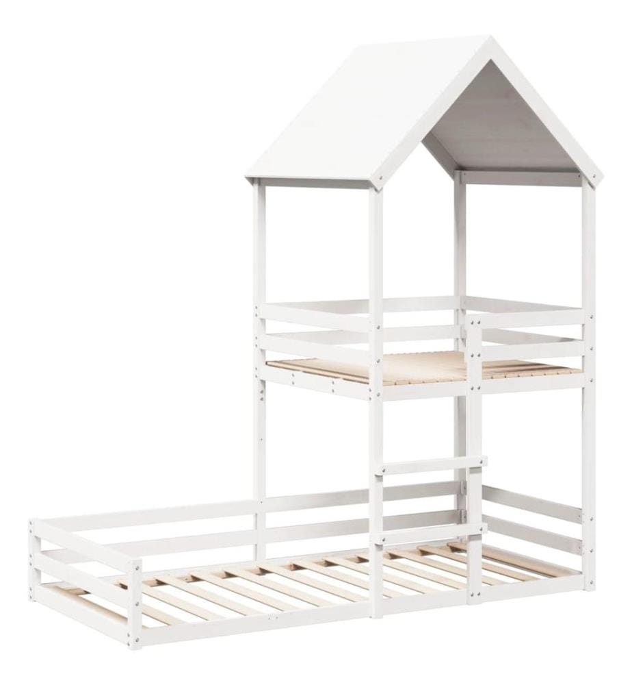 Lit superposé sans matelas blanc 90x200 cm bois de pin massif