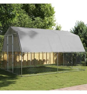 Cage à poules avec toit et porte argenté acier galvanisé
