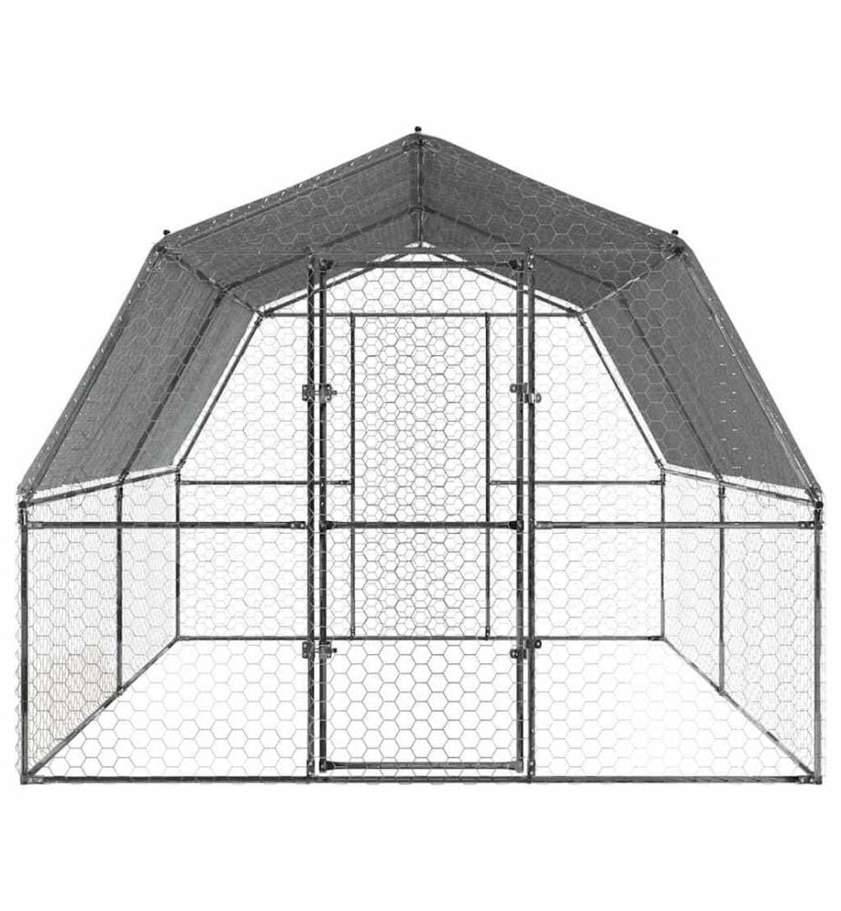 Cage à poules avec toit et porte argenté acier galvanisé