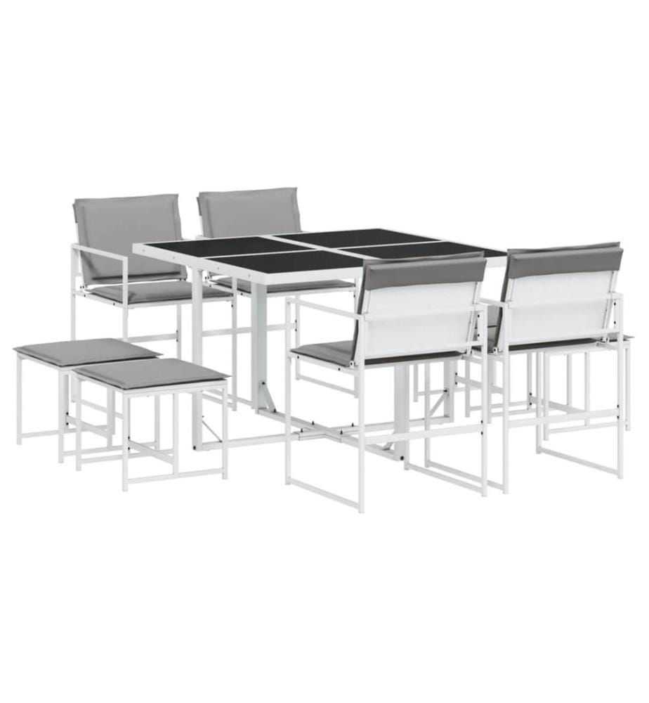 Ensemble à manger de jardin avec coussins 9 pcs blanc textilène