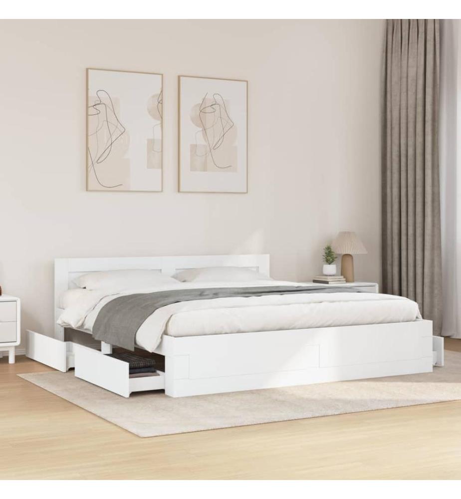 Cadre de lit avec tête de lit sans matelas blanc 200x200 cm