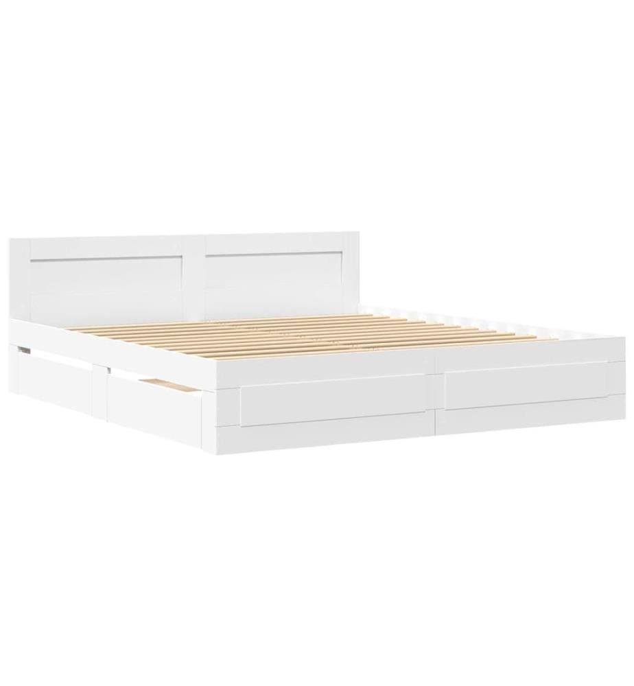 Cadre de lit avec tête de lit sans matelas blanc 200x200 cm