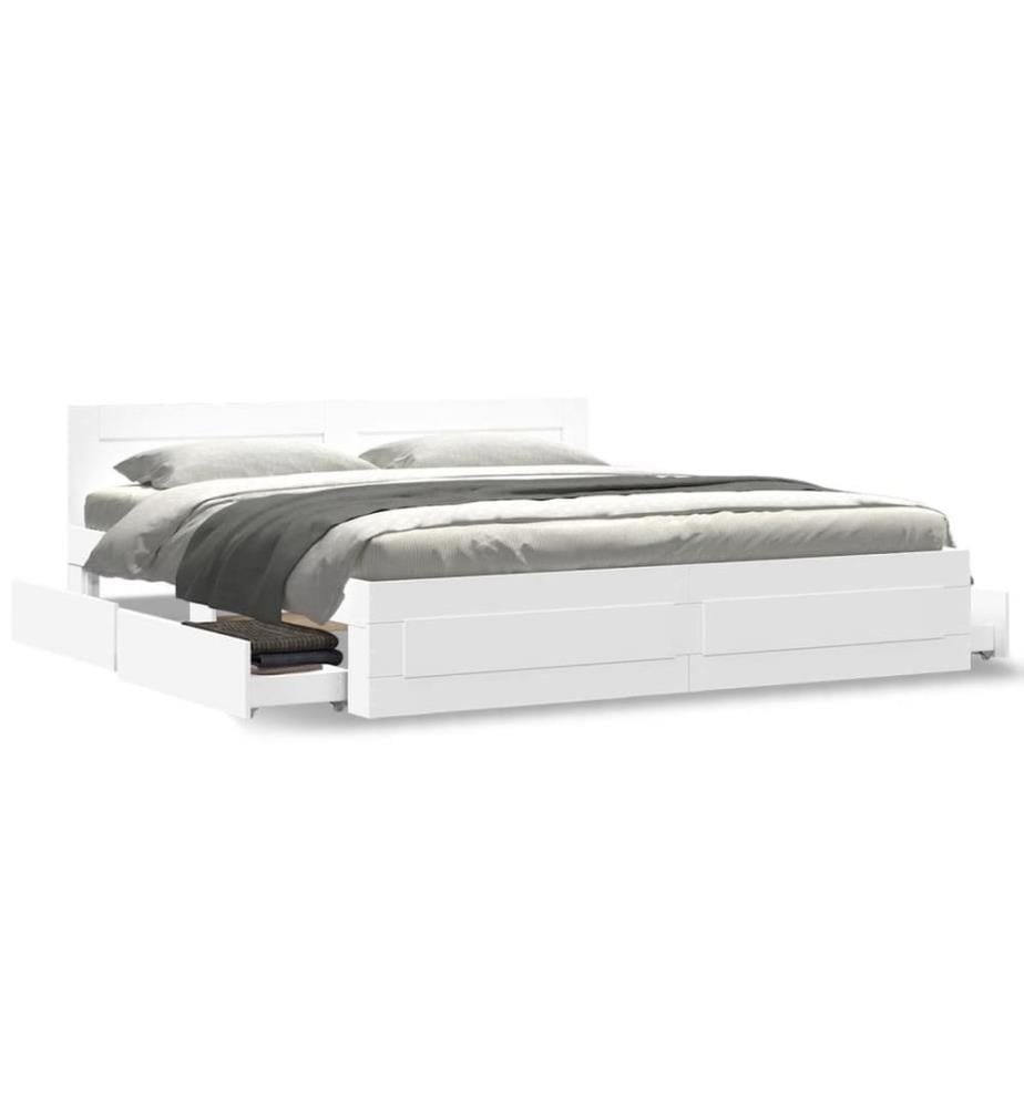 Cadre de lit avec tête de lit sans matelas blanc 200x200 cm