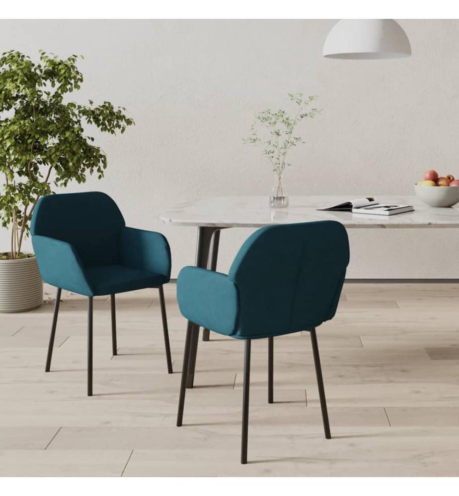 Chaises à manger lot de 2 Bleu Velours